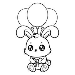 Bunny flying with balloon, for coloring