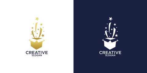 Creative Idea Box Logo, Magic box shape. 3d transparent abstract colorful perspective box logo. Vector illustration - Vector
