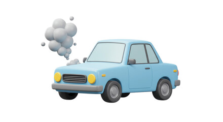 Isolated Blue Car with Smoke Emitting from Engine Representing Mechanical Failure