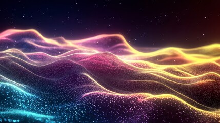 Obraz premium Abstract Digital Art with Vibrant Waves and Sparkling Effects