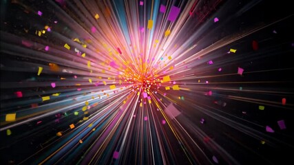 Abstract explosion of colorful light streaks in motion. 