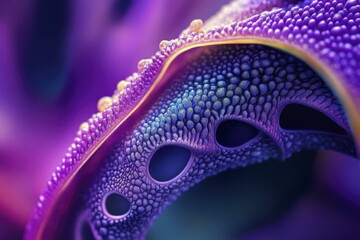 Obraz premium Abstract Purple Texture with Holes and Yellow Trim, Organic, Microscopic-like, Unique and Modern