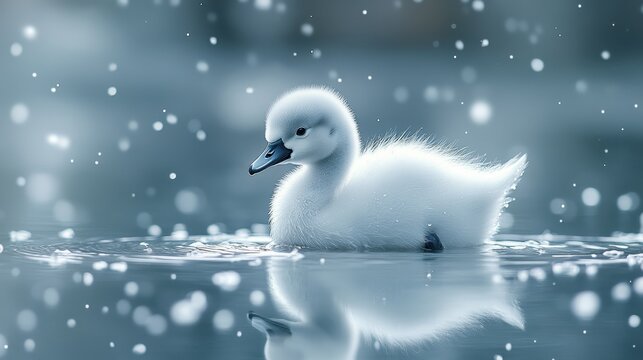 Swan in Snowy Water