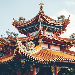 Obraz premium Beautifully carved stone architecture in traditional Chinese temple setting image