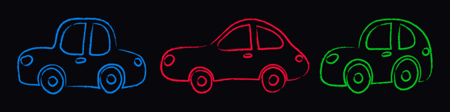 cartoon cars brush chalk stroke drawing for ikds vector illustration