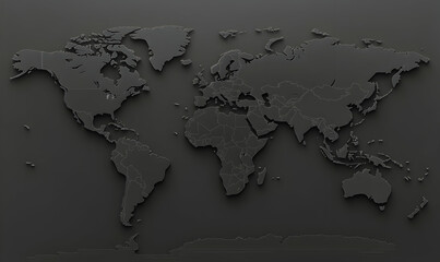 Sleek 3D embossed world map; perfect for global concepts, travel, geography, or international business presentations.