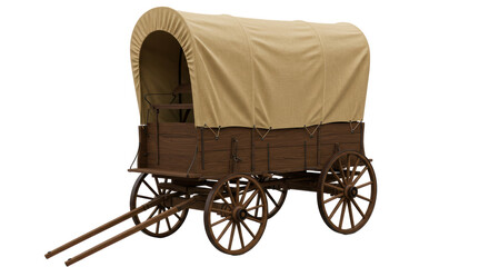 Isolated Antique Covered Wagon with Wooden Wheels