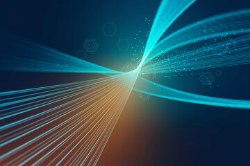 Abstract background with teal and orange glowing lines, creating a dynamic, technological feel.  Symbolizes connection, innovation, and data flow, ideal for tech or futuristic designs.