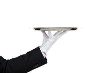 Isolated White Glove Holding Silver Serving Tray