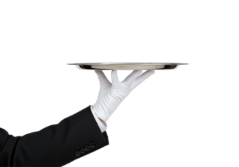 Isolated White Glove Holding Silver Serving Tray