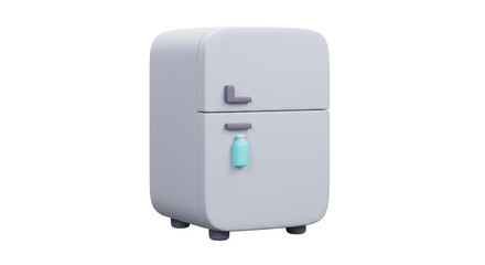 Isolated Cartoon Refrigerator with a Magnetized Water Bottle