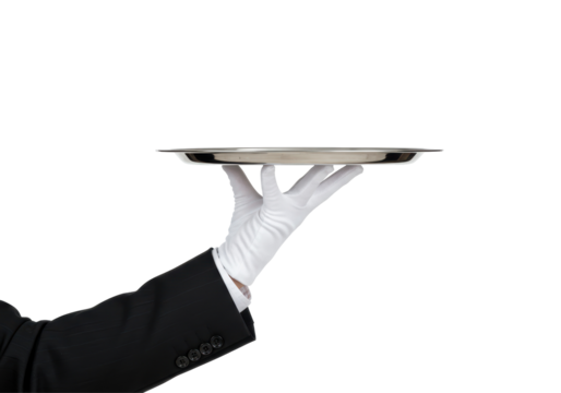 Isolated White Glove Holding Silver Serving Tray