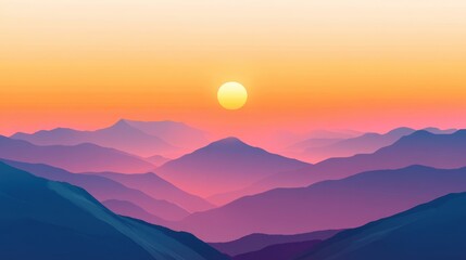 Fototapeta premium Vibrant Sunset Over Mountain Landscape