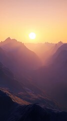 Obraz premium Sunset Over Mountain Valley Landscape.
