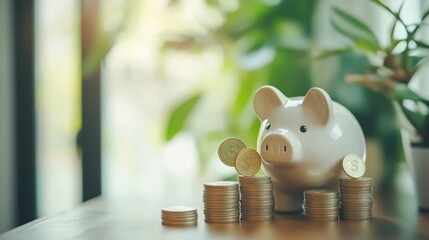 Piggy bank with coins