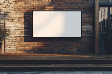 Blank Modern Flat Screen Tv at the Brick and Wooden Wall with Copy Space