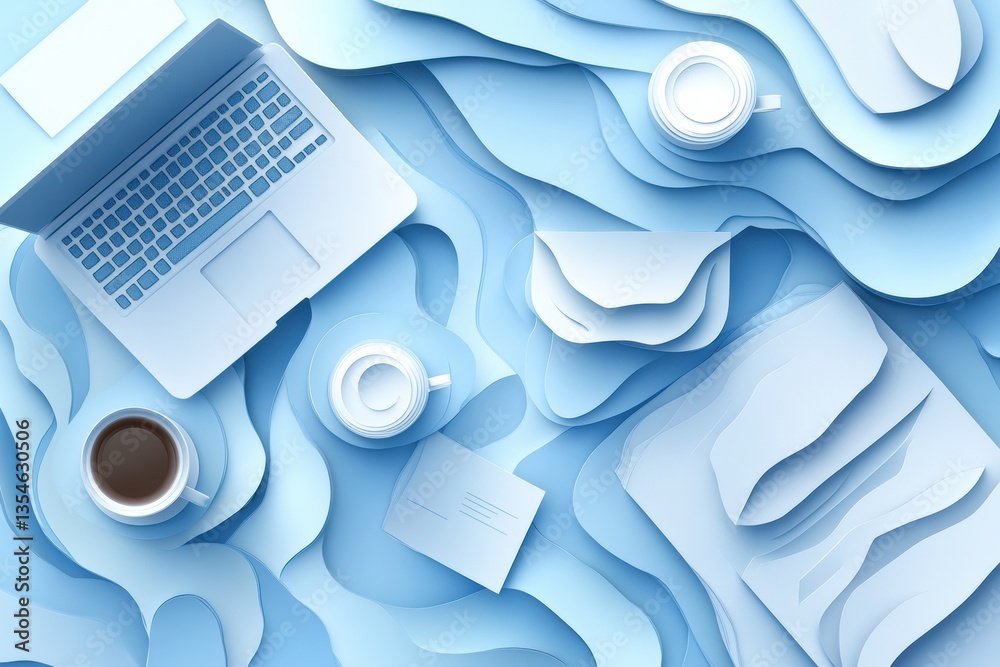 Fototapete explore a creative workspace with modern office elements in a clean paper art design showcasing laye