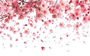 Fototapeta premium Pink Cherry Blossoms Falling Gracefully Down Against a White Background