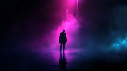 Silhouette figure in neon light