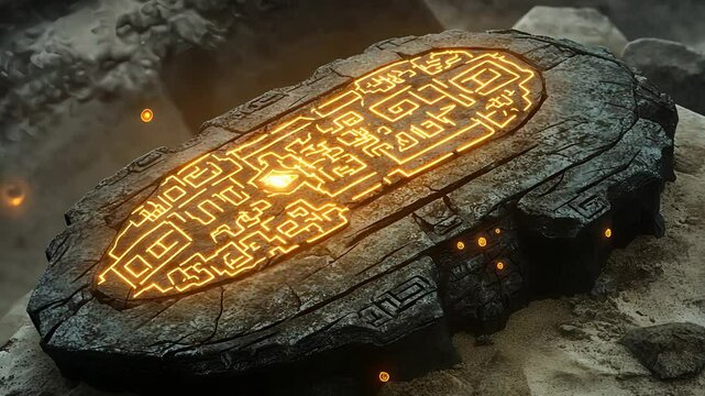 Ancient Stone Tablet with Glowing Patterns

