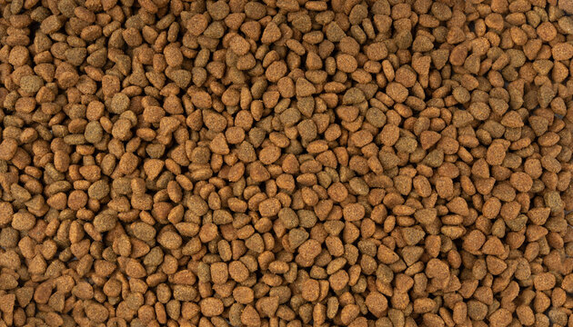 Dry pet food, dog kibble pile, puppy pellets, small canine protein croquette meal, animal food