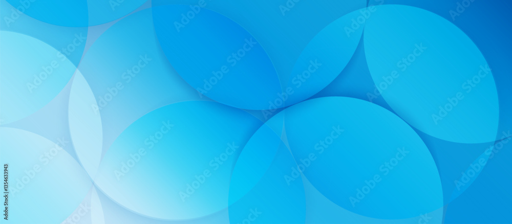 Poster Abstract Blue Overlapping Circles Background with Soft Gradient Light