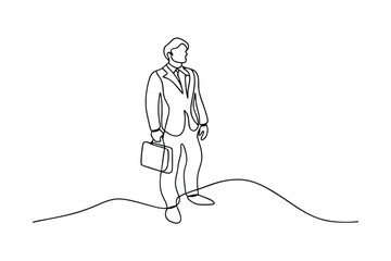 Single Line Drawing Businessman Suitcase Hilltop Success Ambition