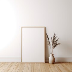 wooden frame mockup in a clean, minimal room