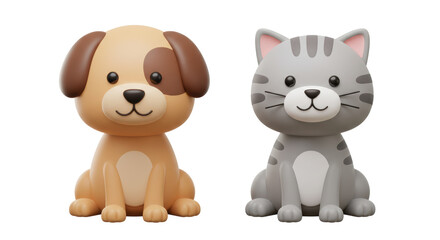 Fototapeta premium Isolated Cute Cartoon Dog and Cat