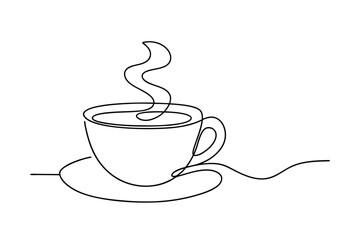 SingleLine Coffee Cup Drawing Hot Beverage, Steam, Minimalist Art