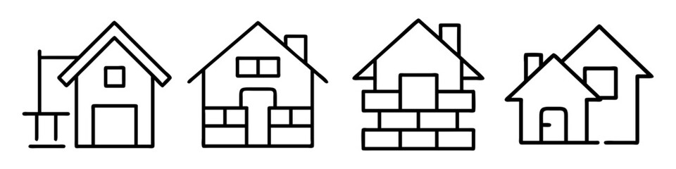 building houses icon, building houses line art - simple line art of building houses, perfect for building houses logos and icons