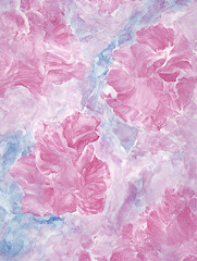 Pink and Blue Abstract Floral Watercolor Painting, Pastel Flowers in the Background