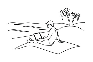 Remote Work Paradise Beach Laptop Lifestyle, Freedom, Ocean View