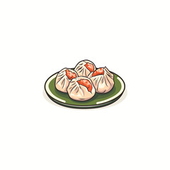 Chicken momo on plate icon logo flat vector design