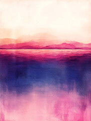 Abstract Watercolor Painting of Pink and Purple Horizon in Minimalist, Soft Colors