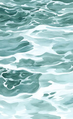 Watercolor painting of ocean waves with teal and white color palette