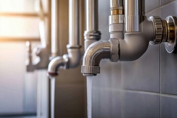 Water flowing from modern plumbing fixtures in a stylish bathroom capturing urban design elements aesthetic and functional environment