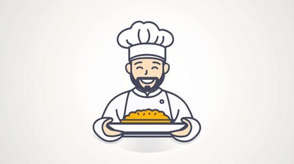 Chef Serving Dish Light Grey Background