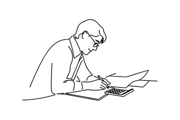 Focused Accountant Working on Financial Documents and Calculator
