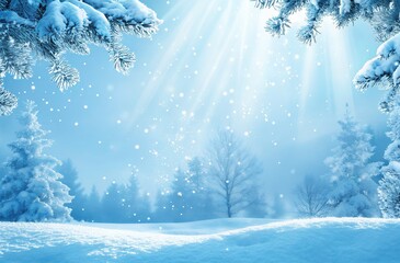 Magical Winter Wonderland Snow Covered Trees Falling Snow Sunbeams