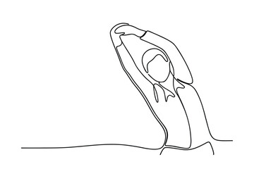 Singleline drawing woman stretching office worker relaxation posture break