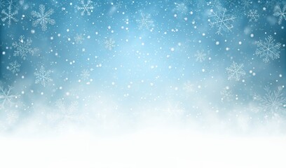 Fototapeta premium Winter Wonderland Snowflakes Blue Sky Snowy Ground Festive Background