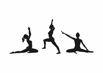 Silhouette illustration of women practicing yoga poses.