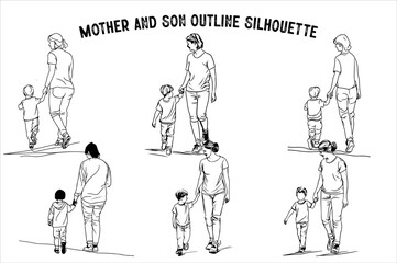 Mother and Daughter Walking Vector bundle. Mom and Daughter Holding Hands Vector set.
