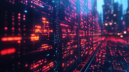 Obraz premium Futuristic market research, high-tech AI-driven research facility visualizing real-time economic trends