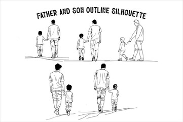 Father and Son Walking Vector bundle. Dad and Son Walking Together Vector set.