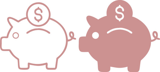 Minimalist Piggy Bank Icon with Dollar Coin – Savings and Finance Vector