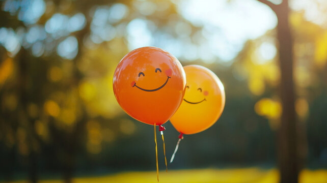 International Day of Happiness, Happy balloons in sunny park, symbolizing joy and celebration