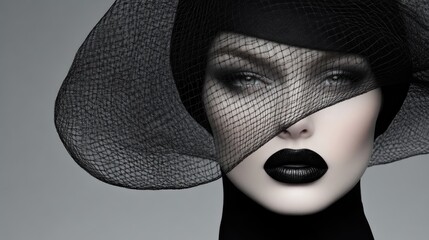 Elegant woman in black veil