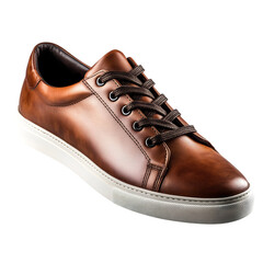 Elegant Brown Leather Sneaker with Soft Leather and Mode Isolated on Transparent Background